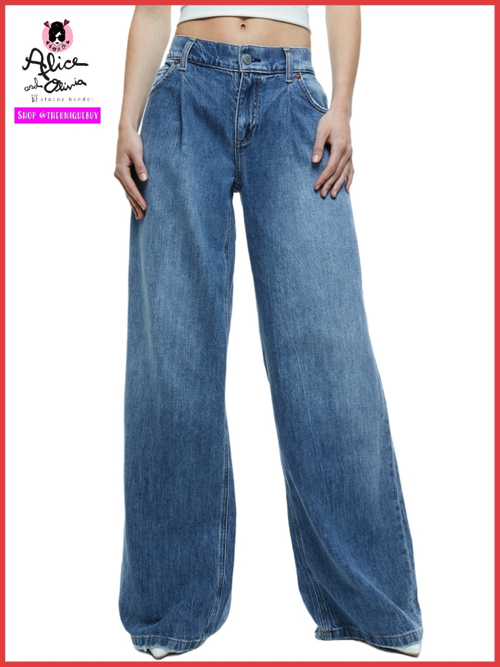 Alice + Olivia Jojo Low Rise Elastic Waist Baggy Wide Leg Jeans
